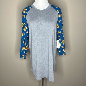 LuLaRoe Randy womens 3/4 sleeve top t-shirt yellow butterflies size XL.